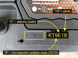 Дата выпуска аккумуляторов Юаса (вариант № 2) - крупно