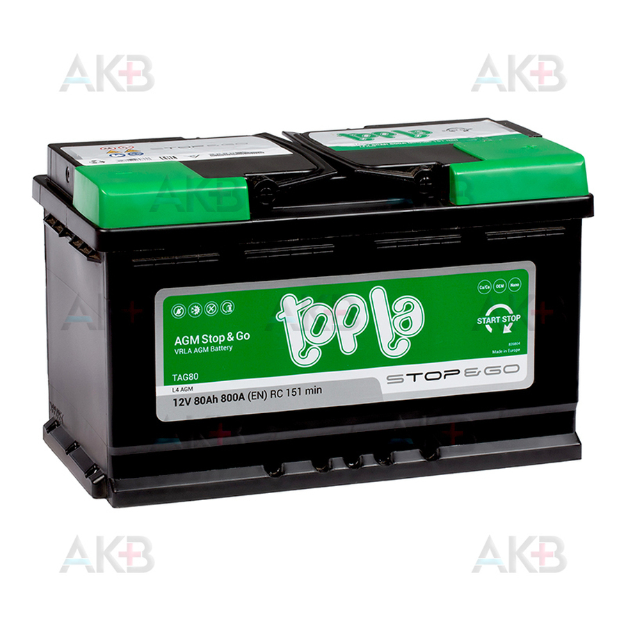 Автомобильный аккумулятор Topla AGM Stop-n-Go 80R (800A 315x175x190) 114080