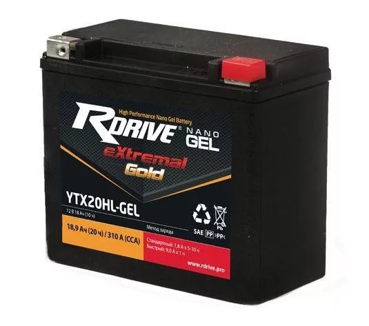 Мото аккумулятор RDrive  YTX20HL-GEL 12V 18Ah 310А обр. пол. (176x87x154) eXtremal GOLD