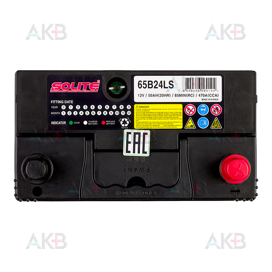 Автомобильный аккумулятор Solite 65B24LS (50R 470A 236x128x220)