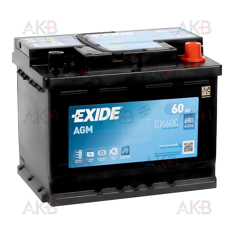 Автомобильный аккумулятор Exide Start-Stop AGM 60R (680А 242x175x190) EK600