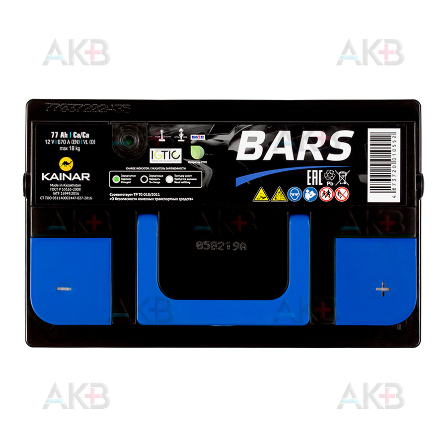 Автомобильный аккумулятор BARS 6СТ-77 АПЗ о.п. 77Ач 670A (278x175x190)