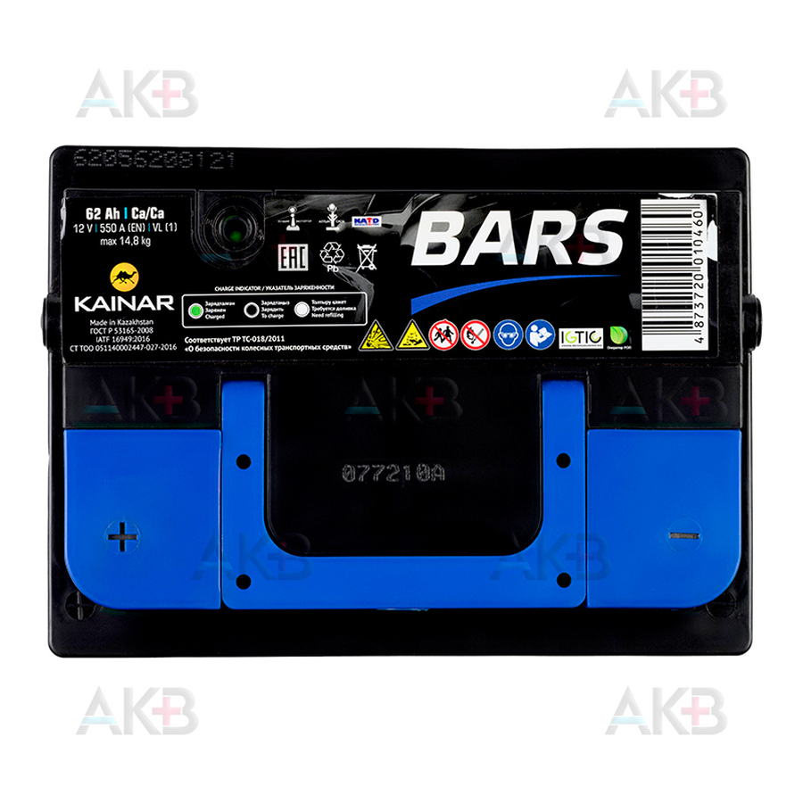 Автомобильный аккумулятор BARS 6СТ-62 АПЗ п.п. 62 Ач 550A (242x175x190)