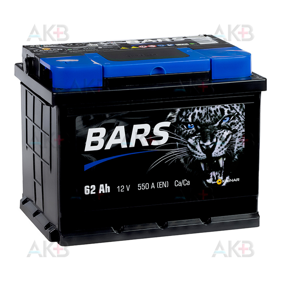 Автомобильный аккумулятор BARS 6СТ-62 АПЗ п.п. 62 Ач 550A (242x175x190)