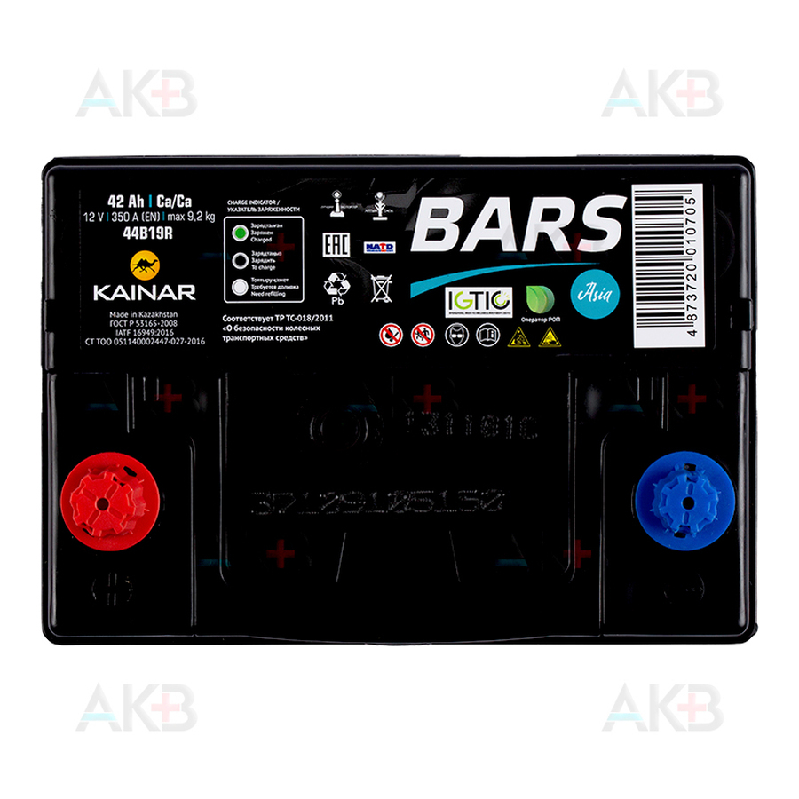 Автомобильный аккумулятор BARS Asia 6СТ-42 VL АПЗ п.п. 44B19R 42Ач 350A (187x127x227)