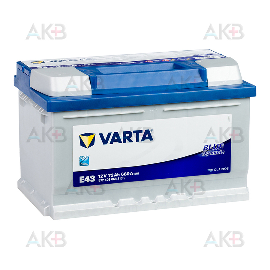 Автомобильный аккумулятор Varta Blue Dynamic E43 72R 680A 278x175x175