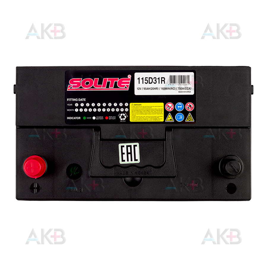 Автомобильный аккумулятор Solite 115D31R с бортиком (95L 750A 301x175x225)