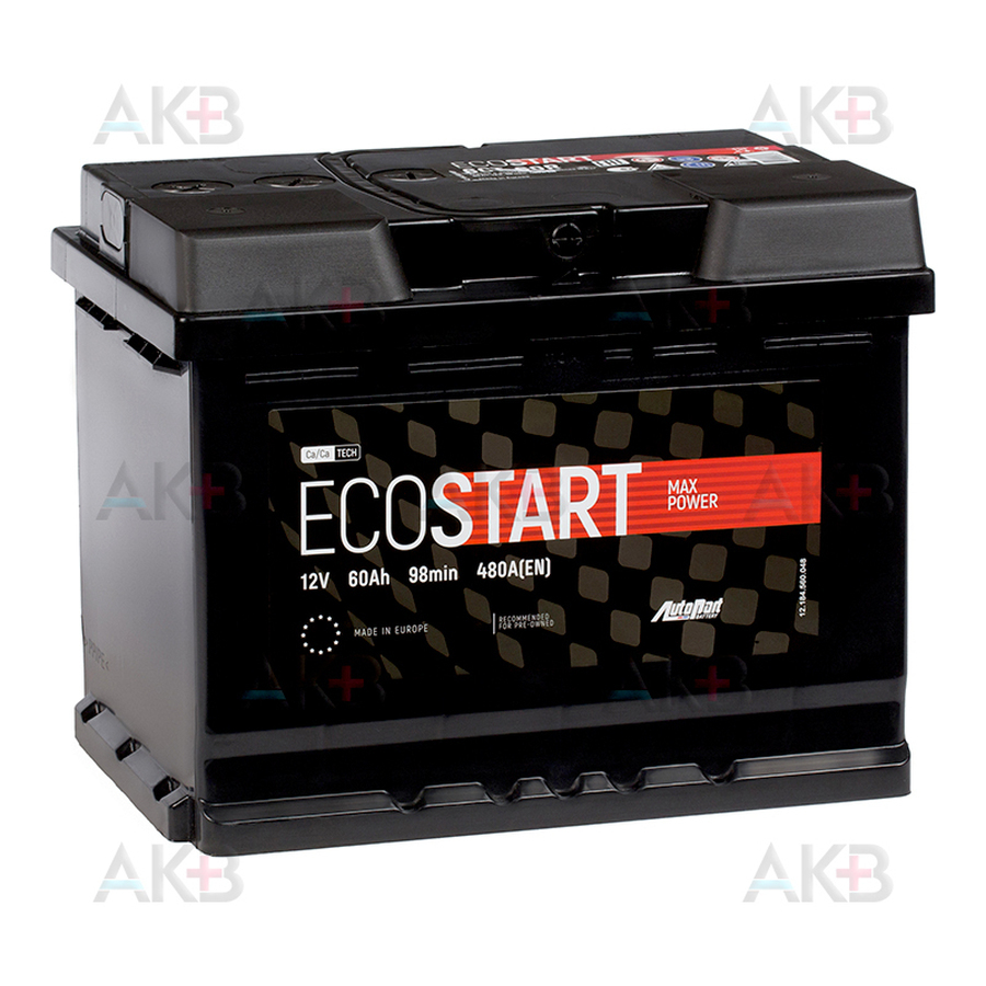 Автомобильный аккумулятор Ecostart 60R (480А 242x175x190)