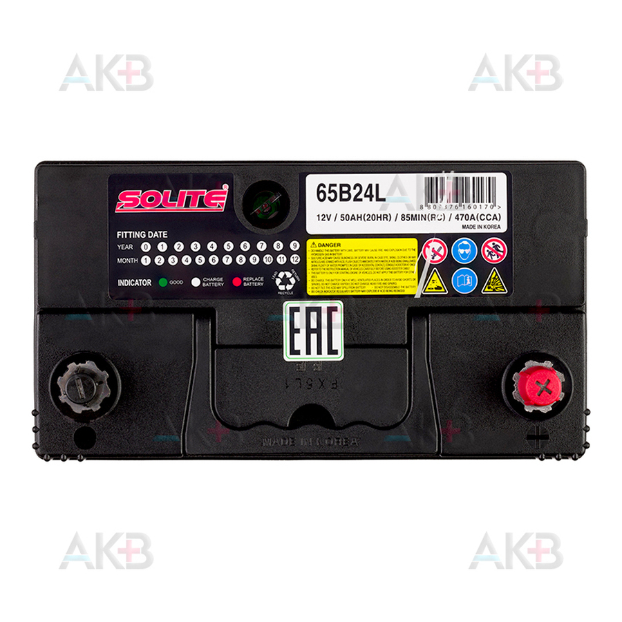 Автомобильный аккумулятор Solite 65B24L (50R 470A 236x128x220)
