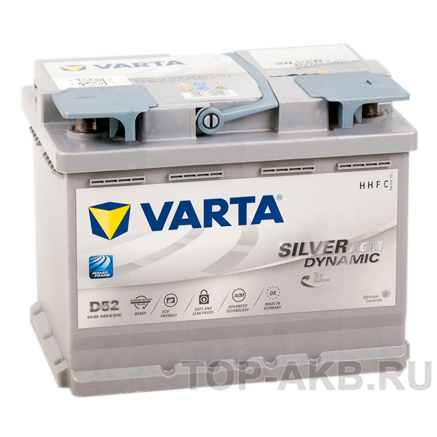 Автомобильный аккумулятор Varta Silver Dynamic AGM A8 (D52) 60R (Start-Stop) 680A 242x175x190