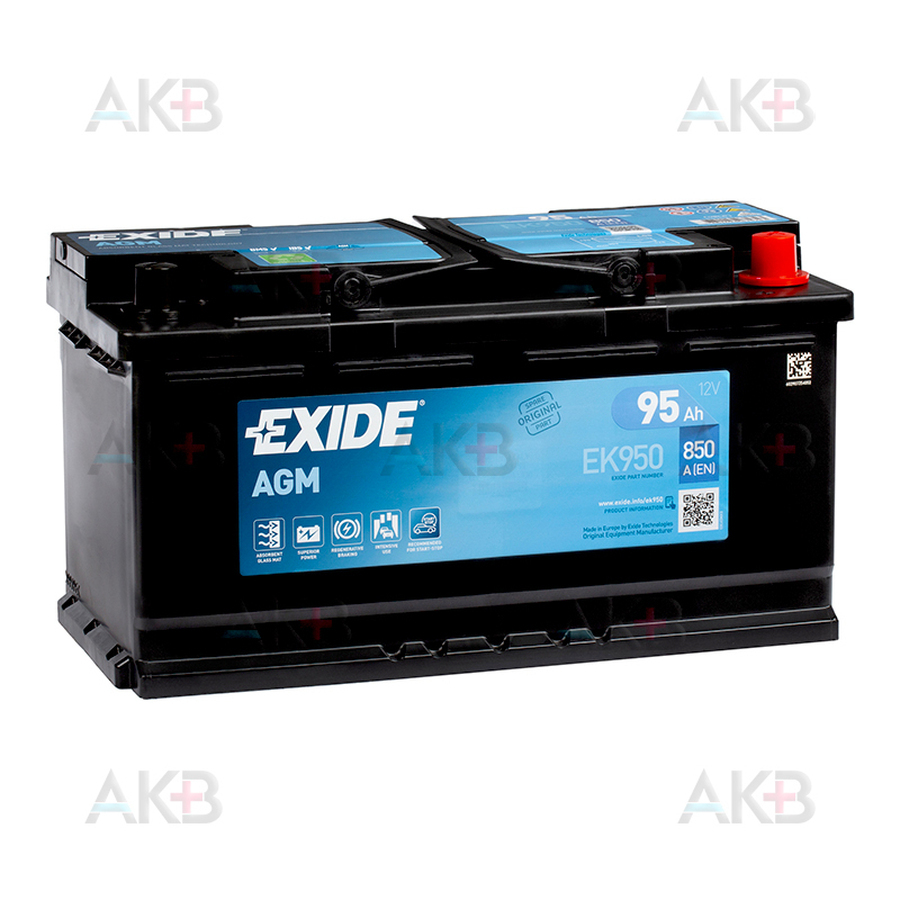 Автомобильный аккумулятор Exide Start-Stop AGM 95R (850А 353x175x190) EK950