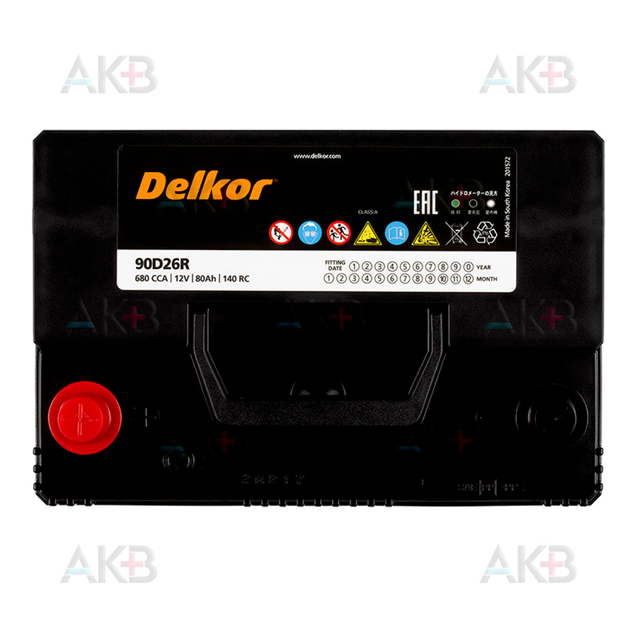 Автомобильный аккумулятор Delkor 90D26R (80L 680A 260x173x225)