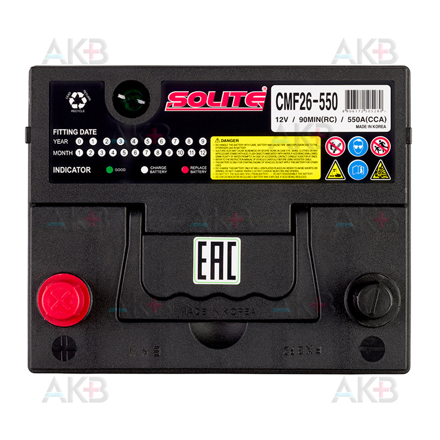 Автомобильный аккумулятор Solite CMF 26-550 (60L 550А 206x172x205)