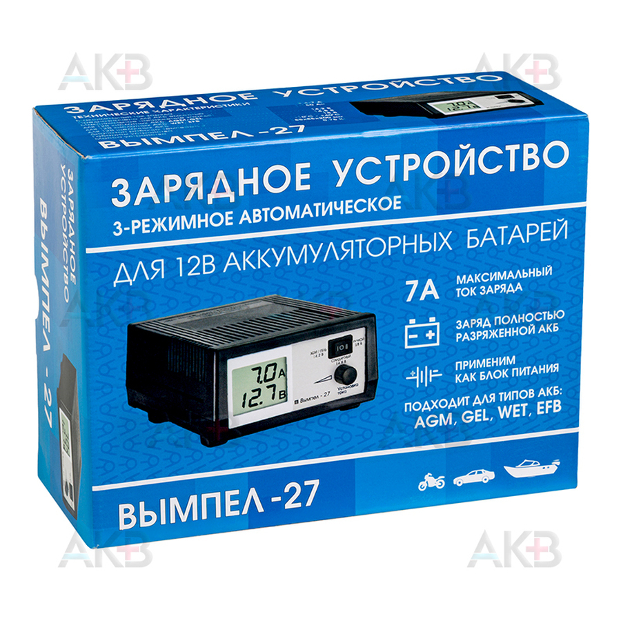 Зарядное устройство Вымпел 27 (автомат, 0-7А, 14.1/14.8/16В жк индикатор)
