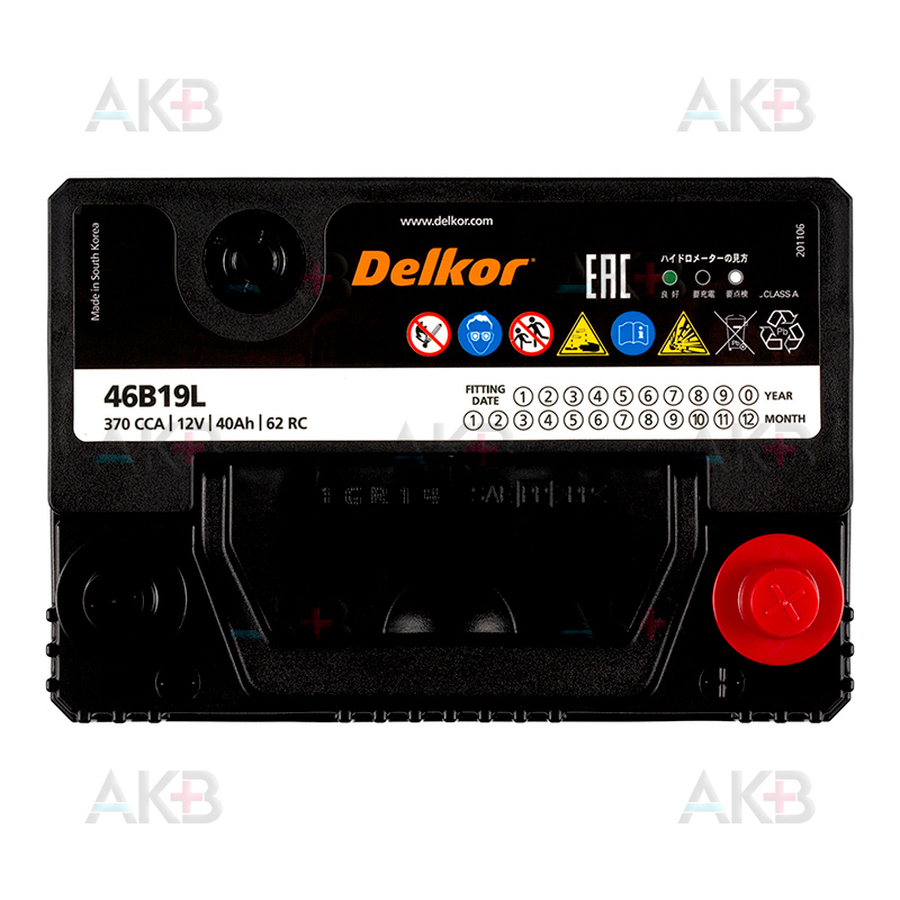 Автомобильный аккумулятор Delkor 46B19L (40R 370A 187x127x227)