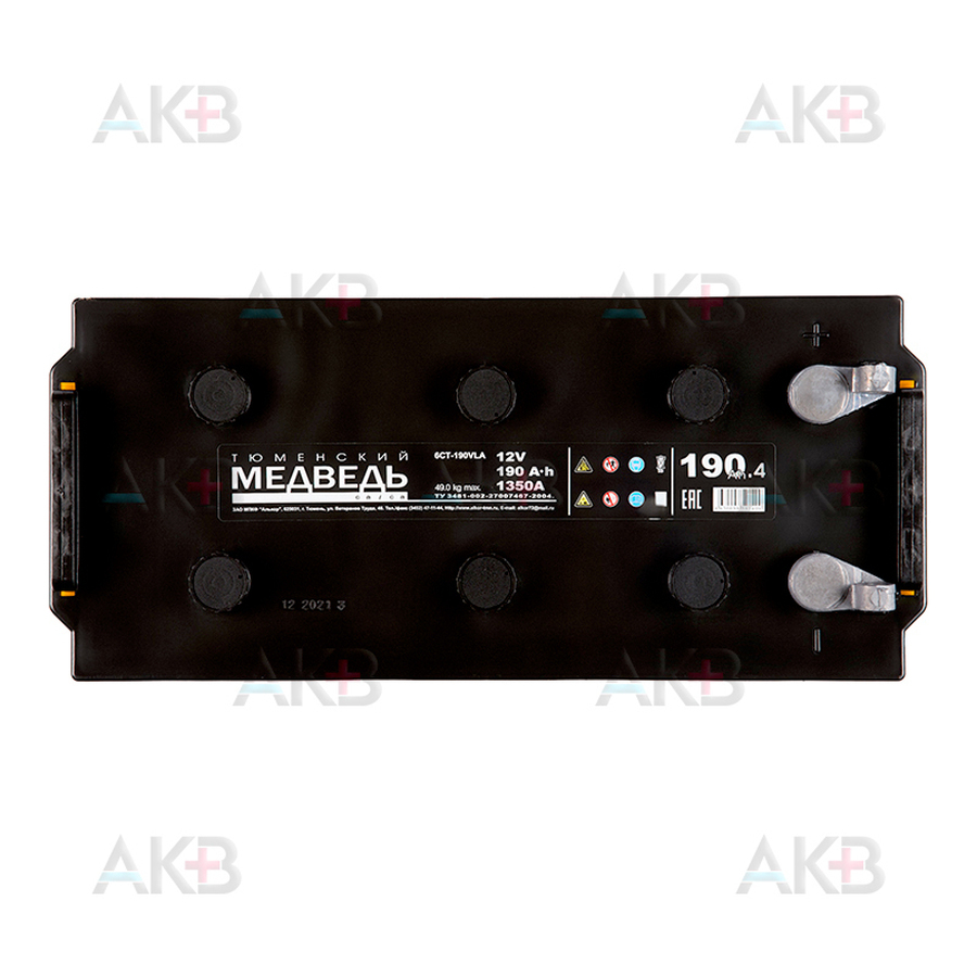 Автомобильный аккумулятор Тюменский медведь 190 Ач 1350A п.п. болт (518х228х238) Calcium Plus