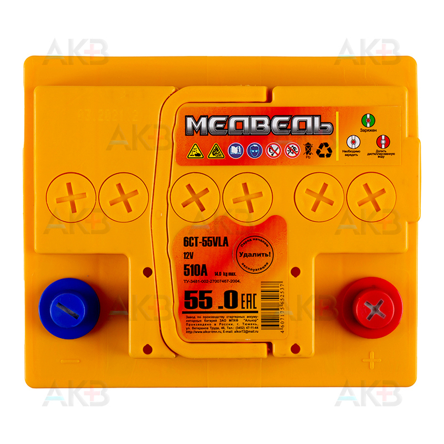 Автомобильный аккумулятор Медведь 55 Ач 510A о.п. (207x175x190) ca/ca silver