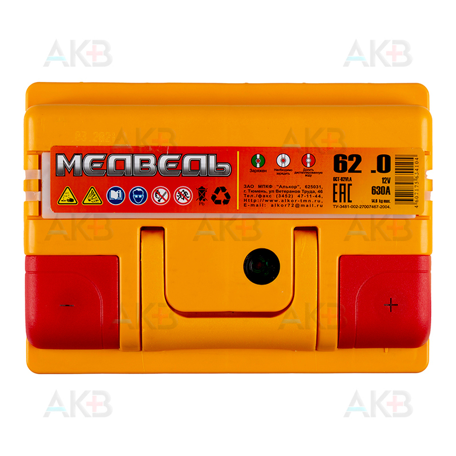 Автомобильный аккумулятор Медведь 62 Ач 630A о.п. низк. (242x175x175) ca/ca silver