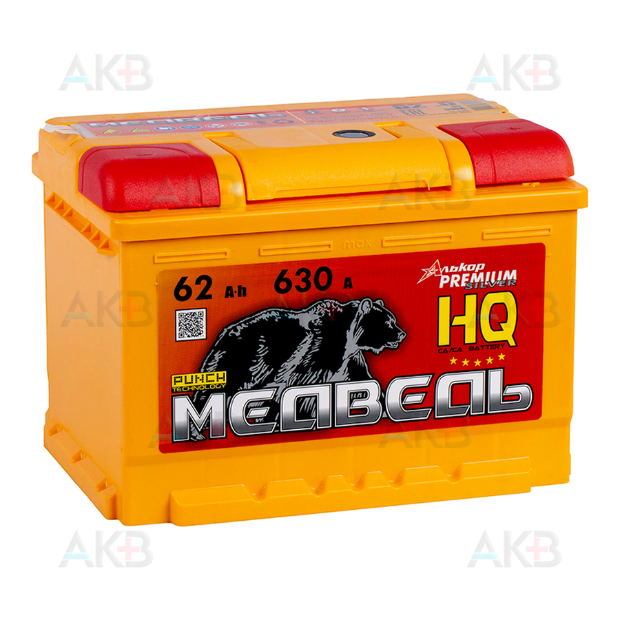 Автомобильный аккумулятор Медведь 62 Ач 630A о.п. низк. (242x175x175) ca/ca silver