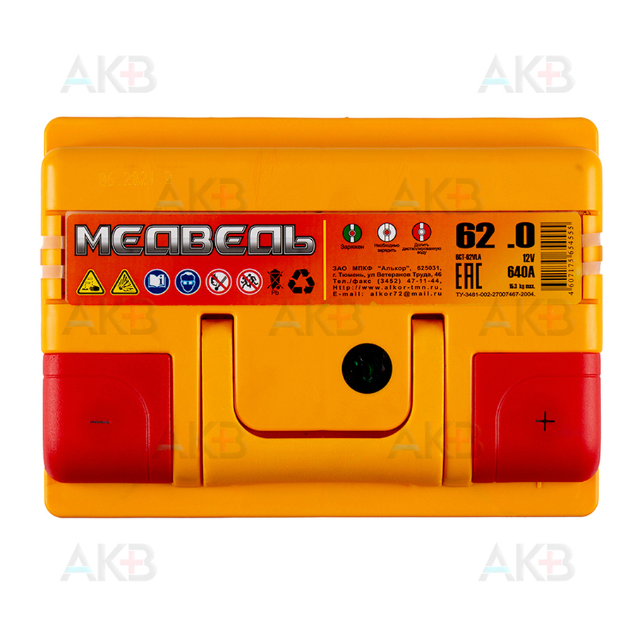 Автомобильный аккумулятор Медведь 62 Ач 640A о.п. (242x175x190) ca/ca silver