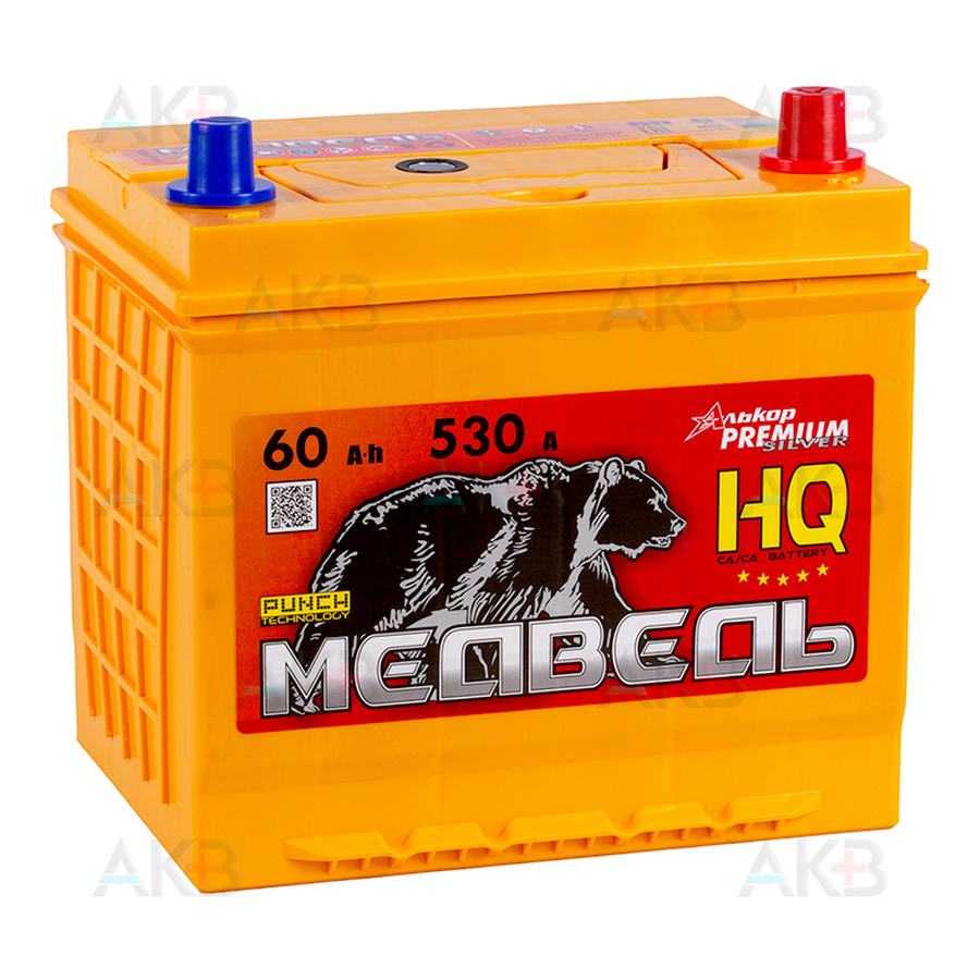 Автомобильный аккумулятор Медведь 65D23L 60 Ач 530A о.п. (230x170x225) ca/ca Silver Asia