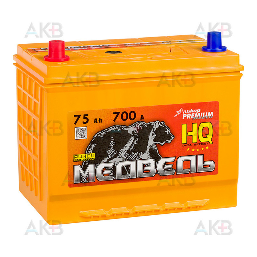 Автомобильный аккумулятор Медведь 90D26R 75 Ач 700A п.п. (260x173x225) ca/ca Silver Asia