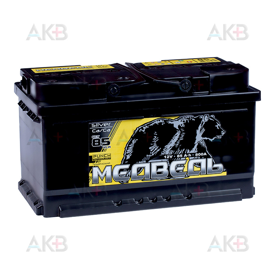 Автомобильный аккумулятор Медведь 85 Ач 800A о.п. низк. (315x175x175) ca/ca silver