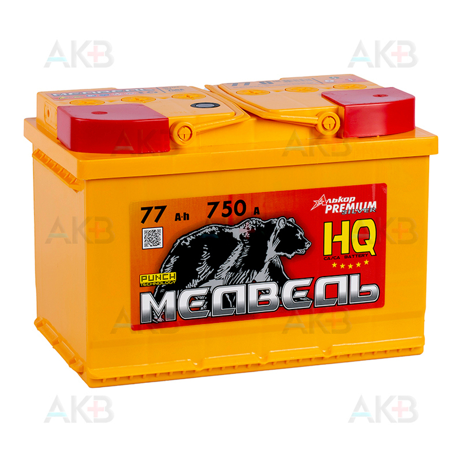 Автомобильный аккумулятор Медведь 77 Ач  750A о.п. (278x175x190) ca/ca silver