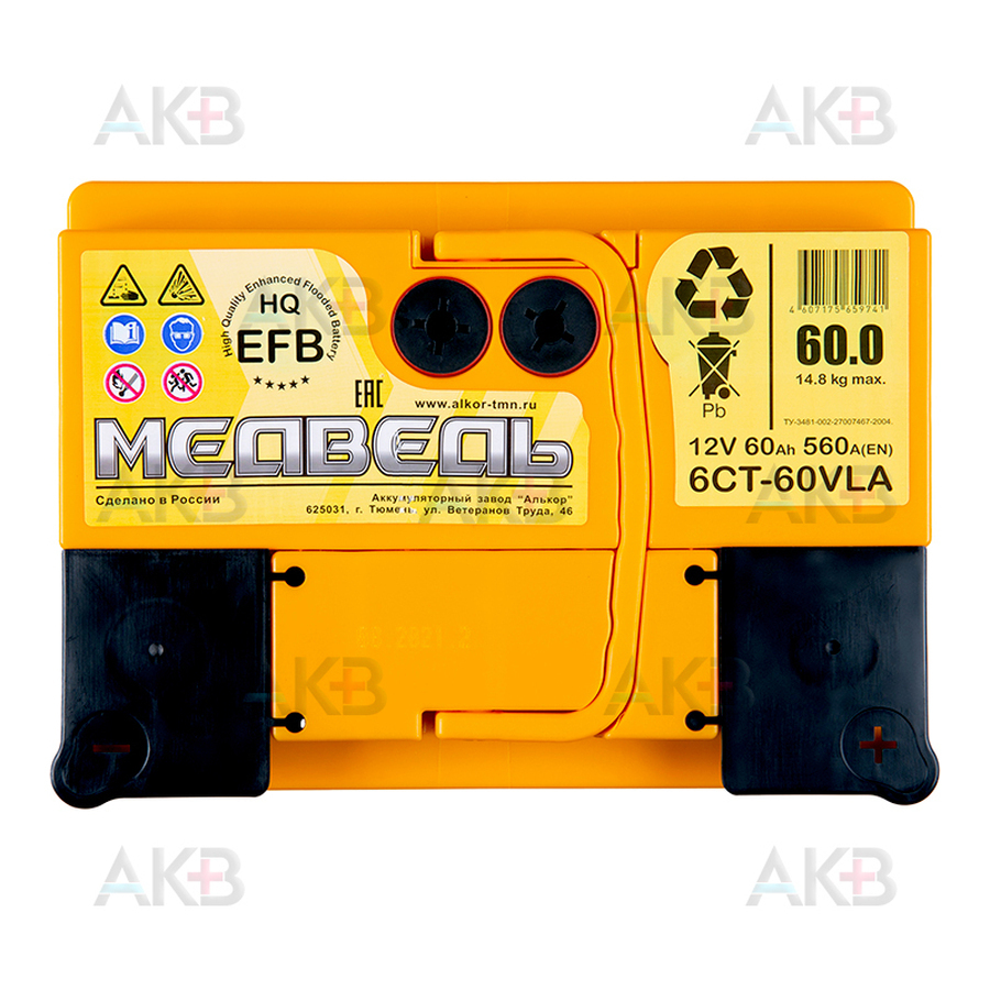 Автомобильный аккумулятор Медведь EFB 60 Ач 560A о.п. (242x175x190)