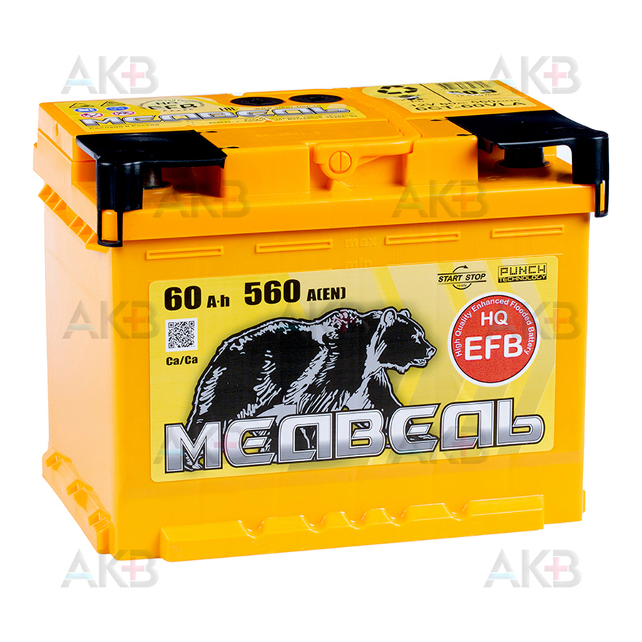 Автомобильный аккумулятор Медведь EFB 60 Ач 560A о.п. (242x175x190)