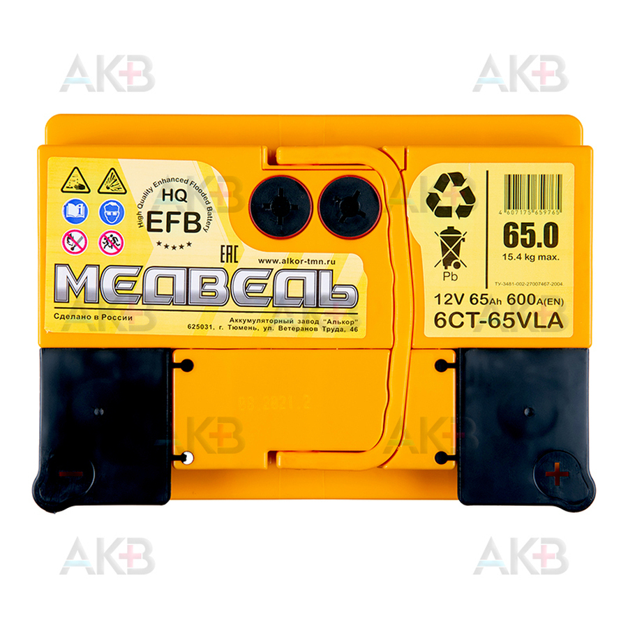 Автомобильный аккумулятор Медведь EFB 65 Ач 600A о.п. (242x175x190)
