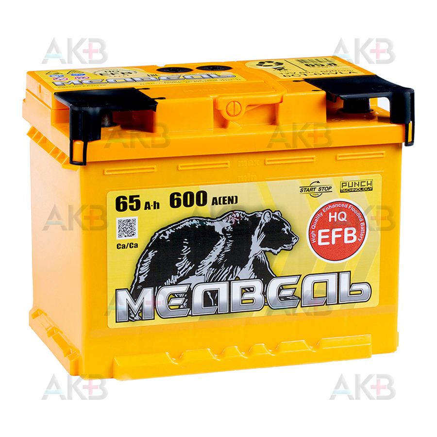 Автомобильный аккумулятор Медведь EFB 65 Ач 600A о.п. (242x175x190)