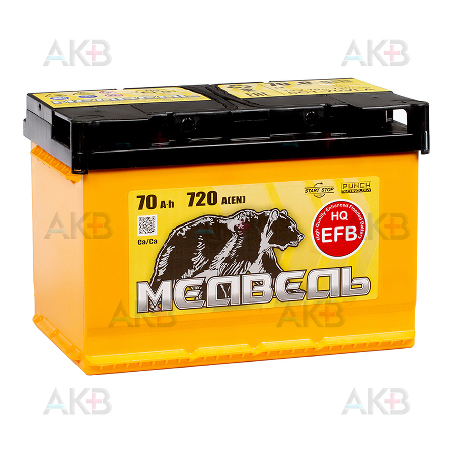 Автомобильный аккумулятор Медведь EFB 70 Ач 720A о.п. (278x175x190)