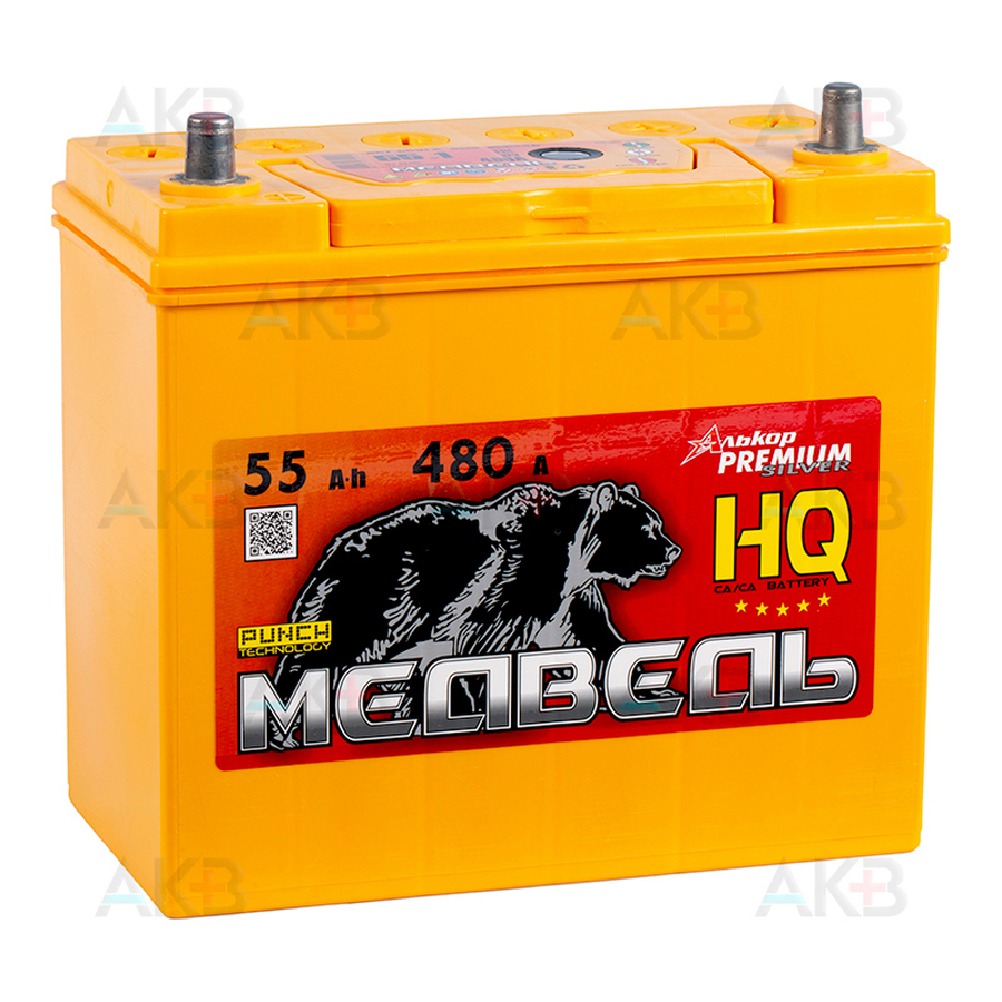 Автомобильный аккумулятор Медведь 65B24R 55 Ач 480A п.п. (238x129x227) ca/ca Silver Asia