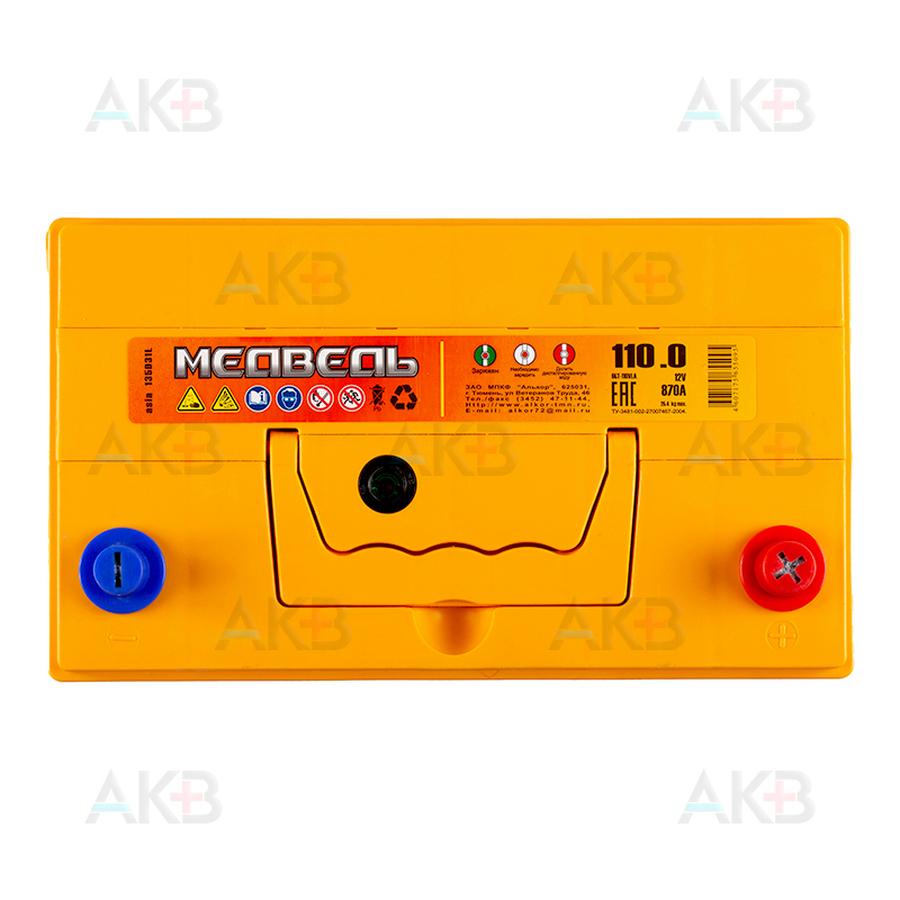 Автомобильный аккумулятор Медведь 135D31L 110 Ач 870А о.п. (306x173x225) ca/ca Silver Asia