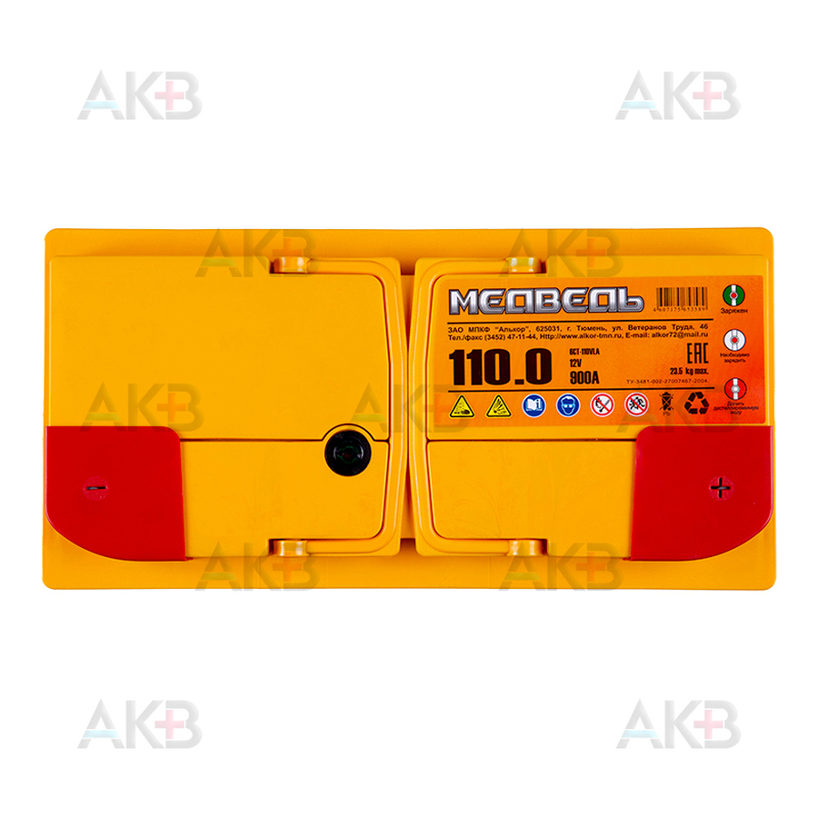 Автомобильный аккумулятор Медведь 110 Ач 900A о.п. (353x175x190) ca/ca silver