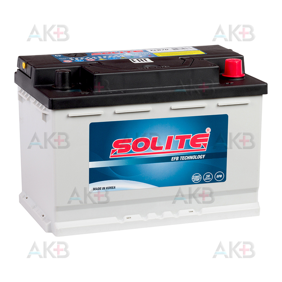 Автомобильный аккумулятор Solite EFB 70Ah 680A (278х175х190) о/п