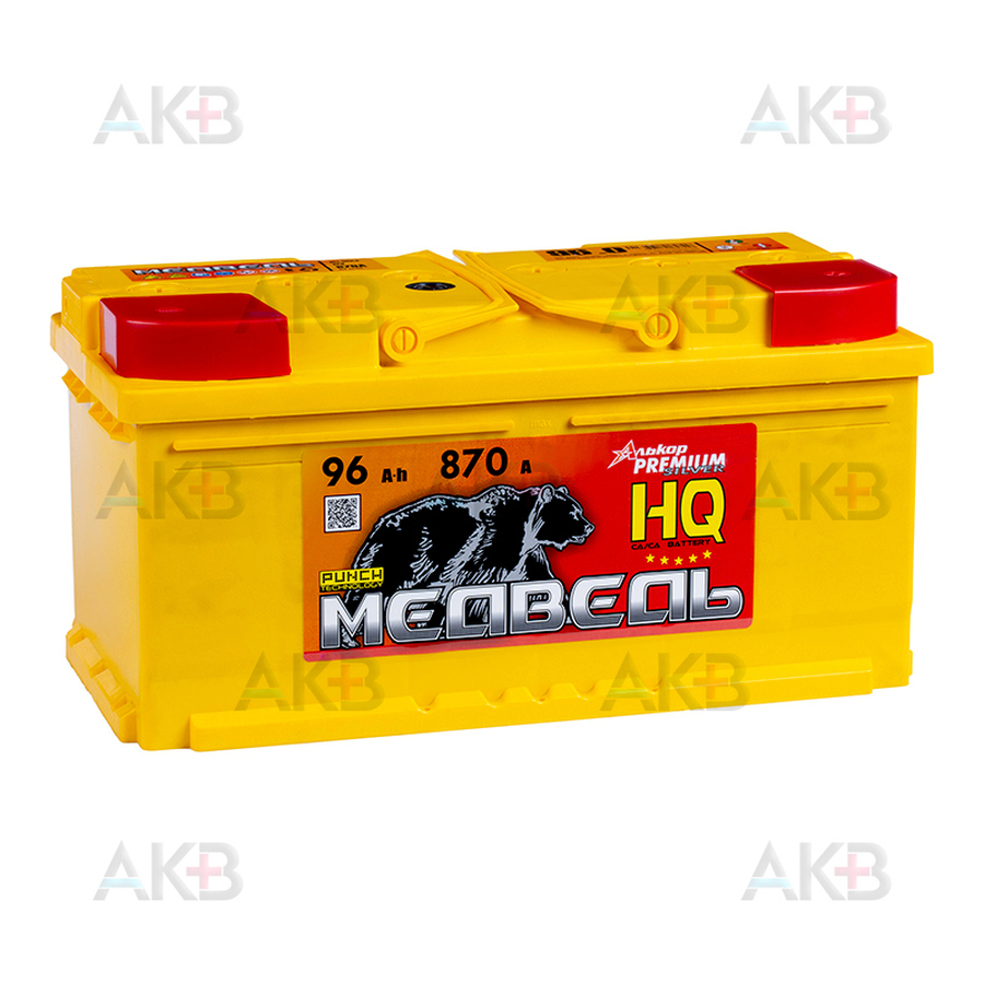 Автомобильный аккумулятор Медведь 96 Ач 870A о.п. низк. (353x175x175) ca/ca silver