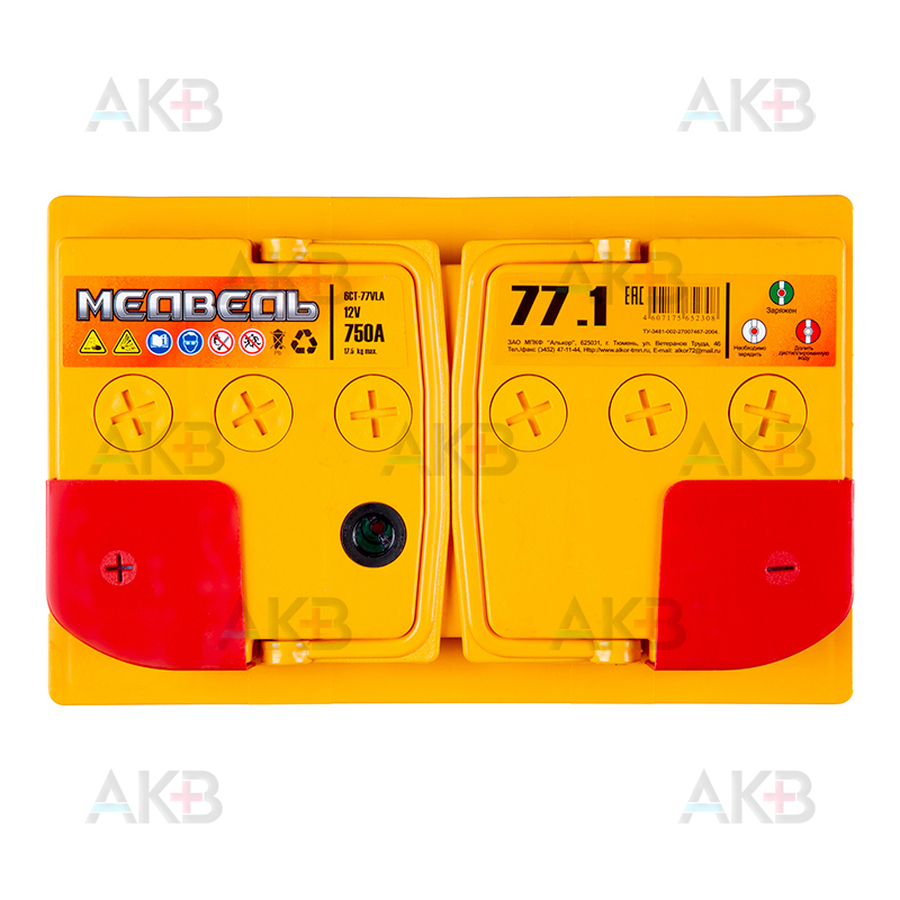 Автомобильный аккумулятор Медведь 77 Ач 750A п.п. (278x175x190) ca/ca silver