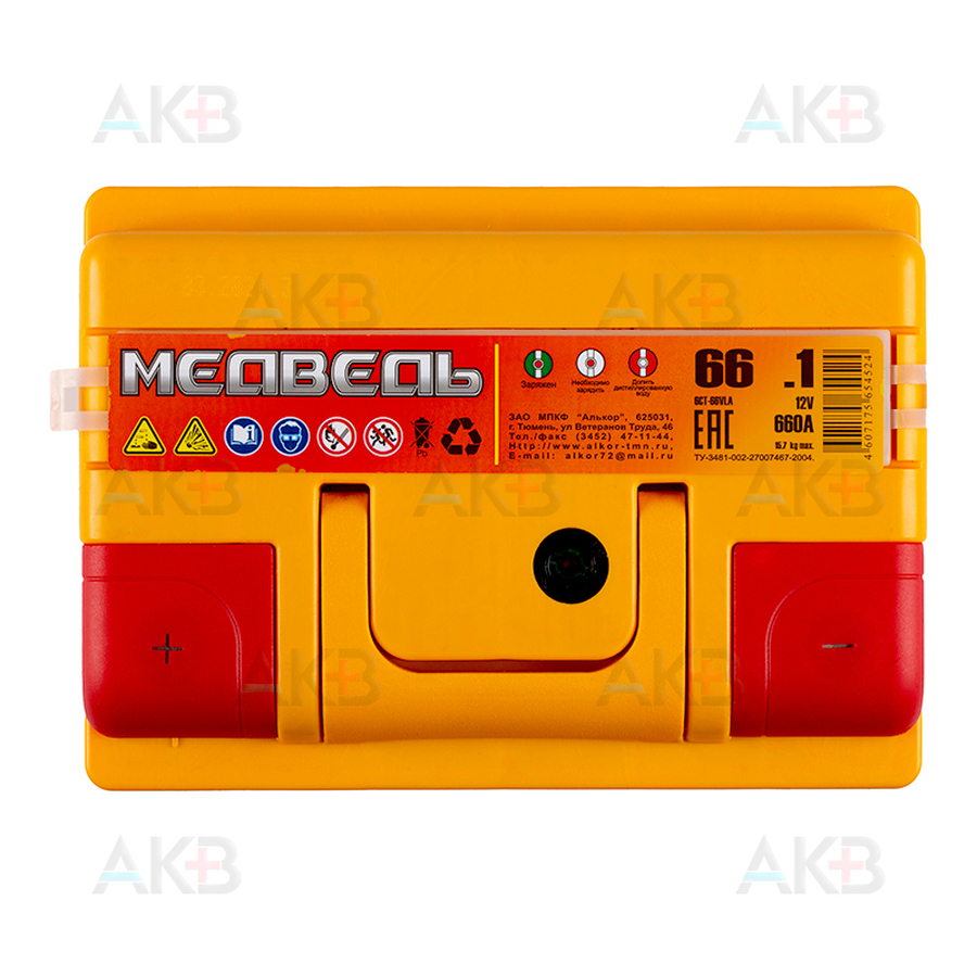 Автомобильный аккумулятор Медведь 66 Ач 660A п.п. (242x175x190) ca/ca silver