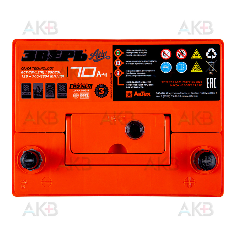 Автомобильный аккумулятор Зверь 85D23L 70Ач 700A обр. пол. (235х175х225) ЗВА 70-З-R