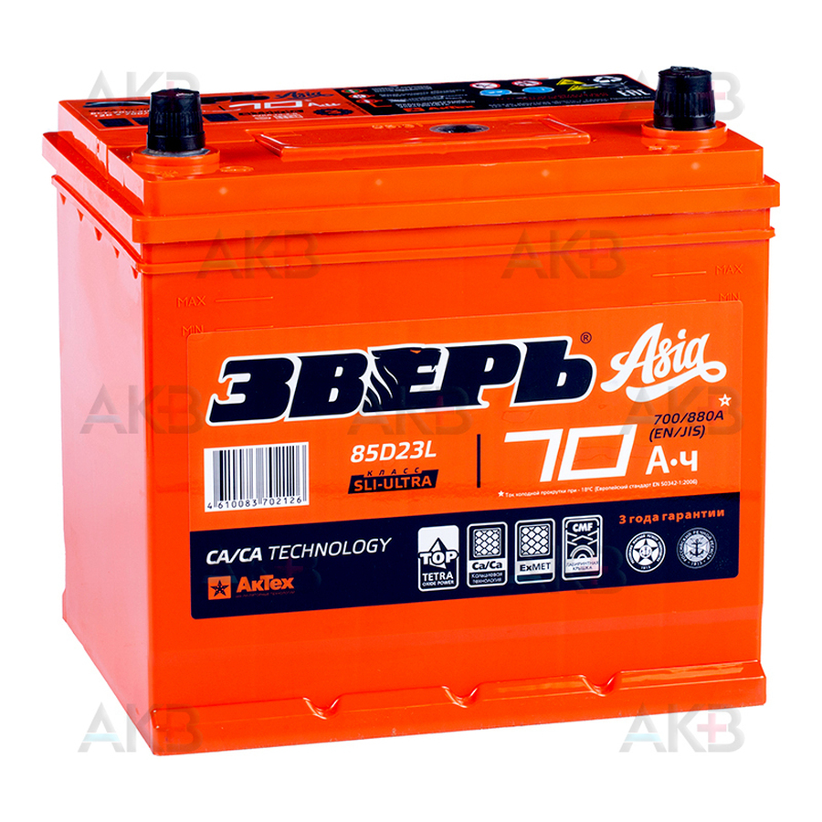 Автомобильный аккумулятор Зверь 85D23L 70Ач 700A обр. пол. (235х175х225) ЗВА 70-З-R