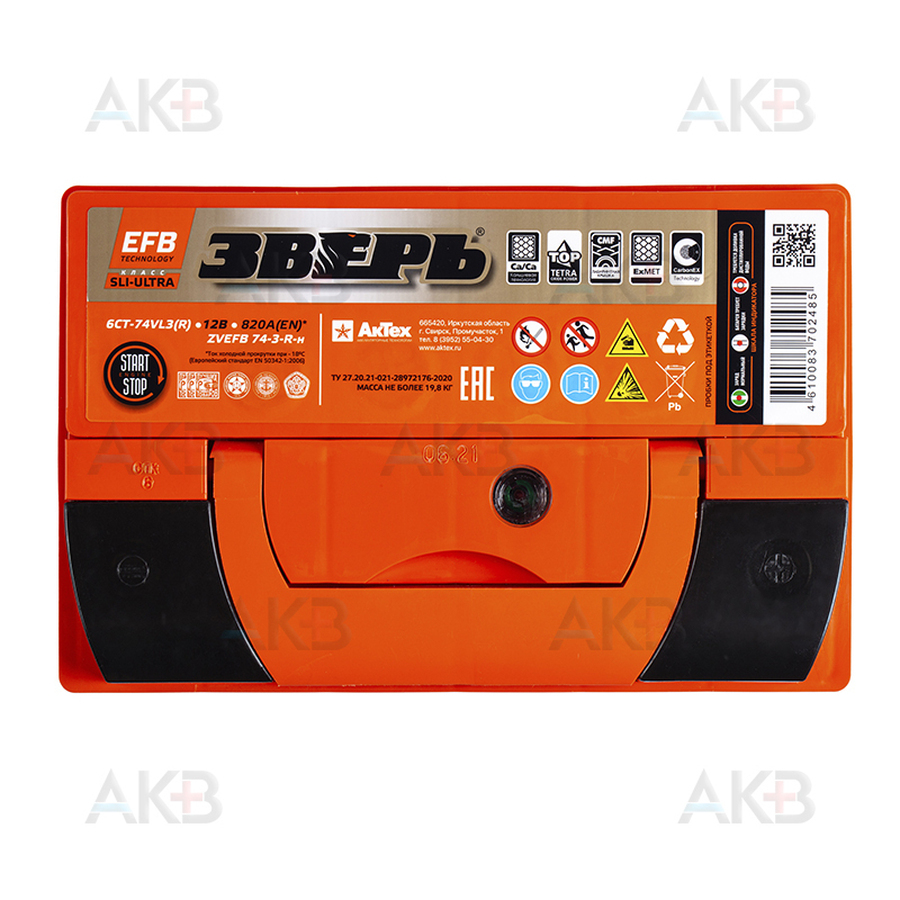 Автомобильный аккумулятор Зверь EFB 74Ач 750A обр. пол. (276x175x175) ZVEFB 74-З-R