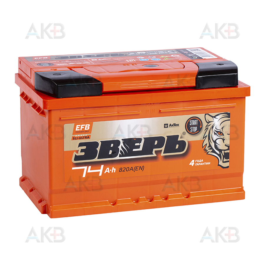 Автомобильный аккумулятор Зверь EFB 74Ач 750A обр. пол. (276x175x175) ZVEFB 74-З-R