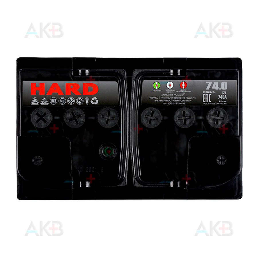 Автомобильный аккумулятор HARD 74 Ач 740A о.п. низк. (278x175x175) ca/ca silver