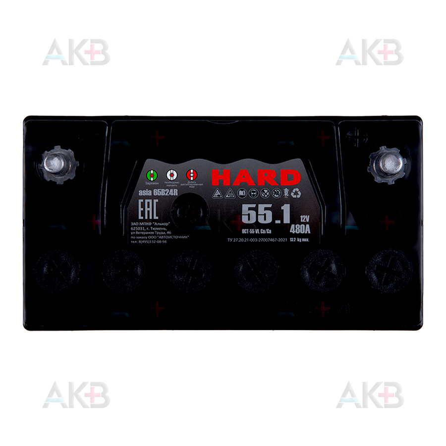 Автомобильный аккумулятор HARD ASIA 65B24R 55 Ач 480A п.п. (238x129x227) ca/ca Silver