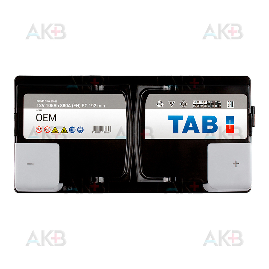 Автомобильный аккумулятор TAB OEM 105 Ah 880A обр. пол. (353x175x190) 61038