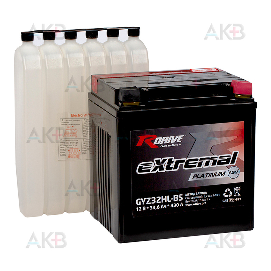 Мото аккумулятор RDrive GYZ32HL-BS 33.6Ah 430А обр. пол. AGM (166х126х175) eXtremal PLATINUM сухозаряж.