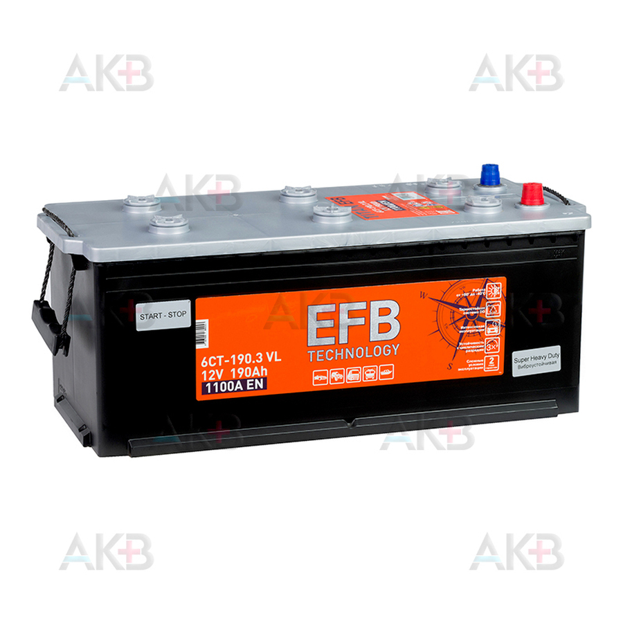 Автомобильный аккумулятор Titan EFB 190 Ач 1100А обр. пол. (513x225x218) 6CT-190.3 VL