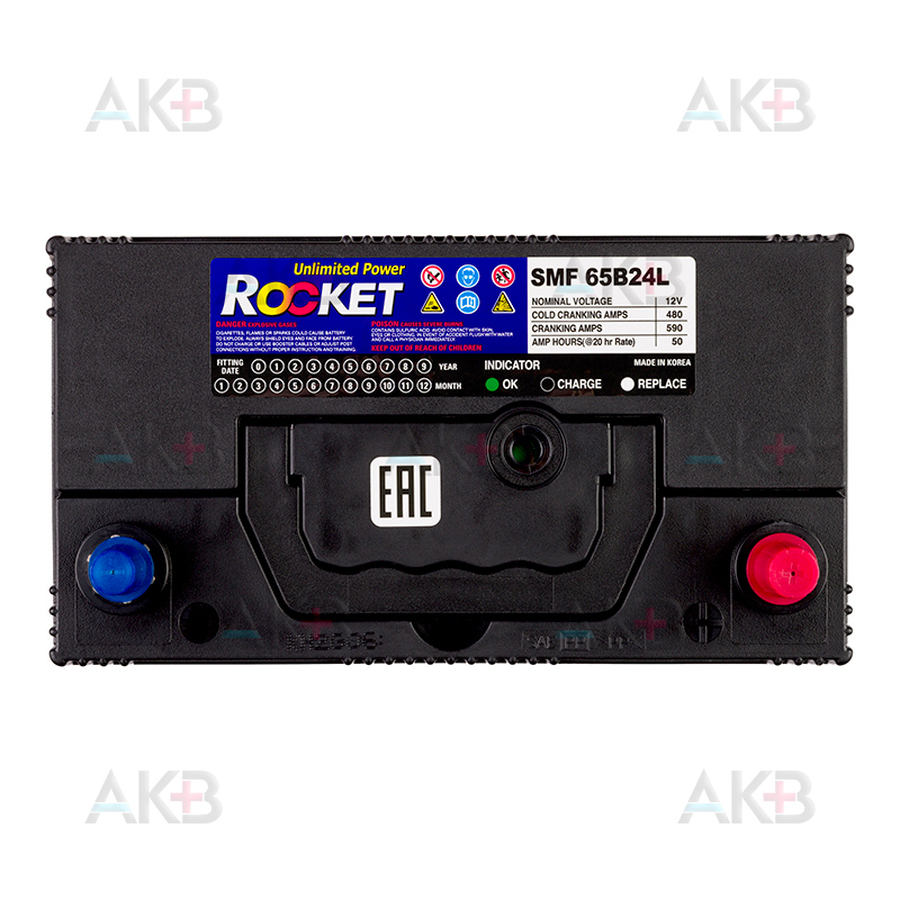 Автомобильный аккумулятор Rocket 65B24L 50Ah 480A (238x129x225) обр. пол.